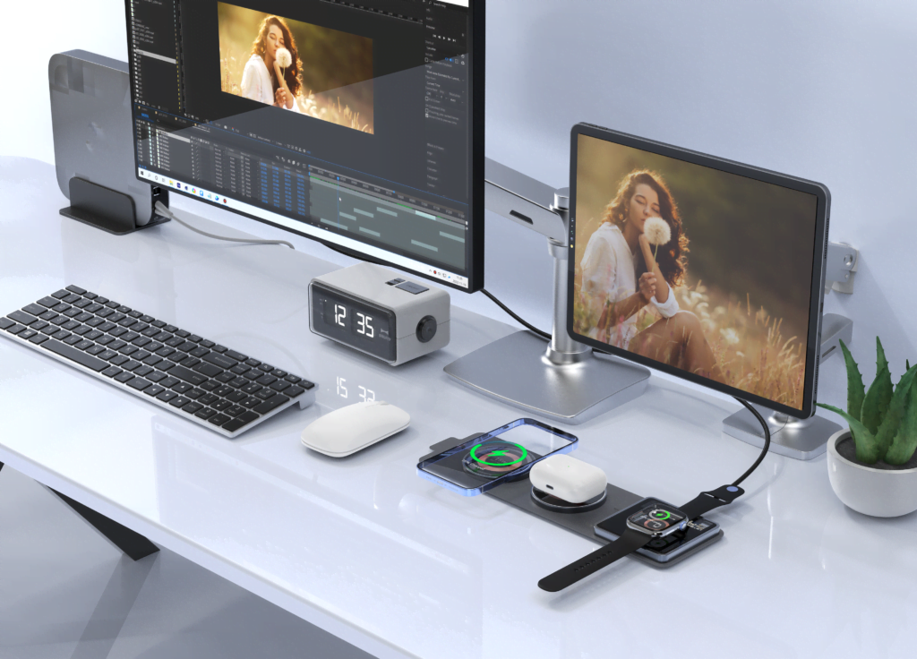 HC144 Magnetic Fabric Folding 3-In-1 Wireless Charger stander EZRA HC144 Magnetic Fabric Folding 3-In-1 Wireless Charger stander Aido tech EZRA