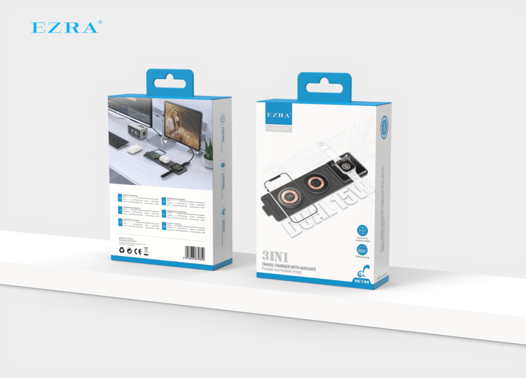 HC144 Magnetic Fabric Folding 3-In-1 Wireless Charger stander EZRA HC144 Magnetic Fabric Folding 3-In-1 Wireless Charger stander Aido tech EZRA